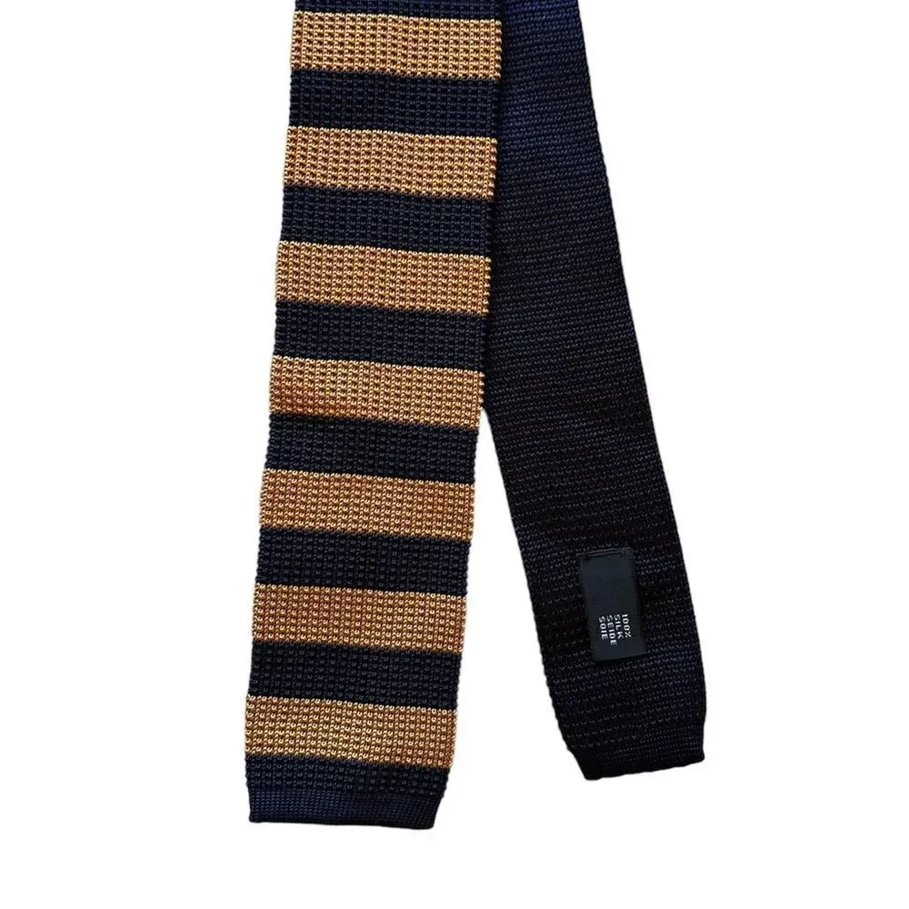 Tresher & Glenny 100% Silk Blue Gold Tie Striped Tailors Shirtmakers